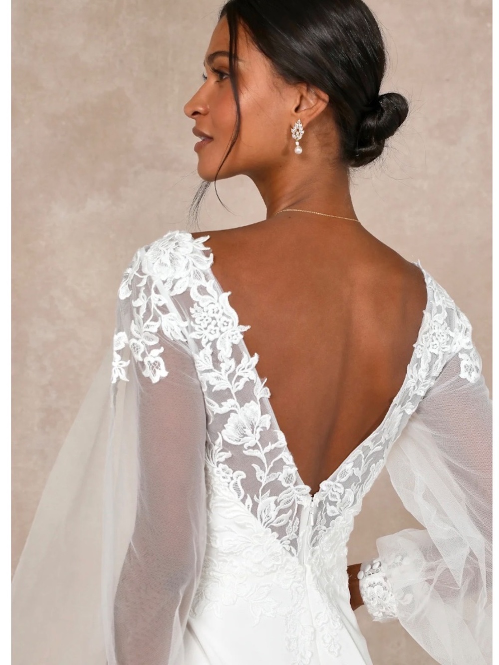 Lulus Timeless Adoration White Embroidered Bishop Sleeve Maxi Wedding Dress S - Picture 5 of 5